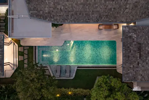 AVANA villa: aerial view at dusk